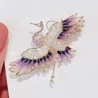 Rhinestone Crane Brooch Ly2341 - Purple - One Size