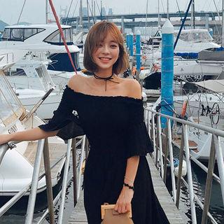Off-shoulder Smocked Chiffon Dress