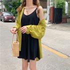 Plain Long-sleeve Blouse / Plain Strappy Midi A-line Dress