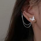 Butterfly Chained Asymmetrical Sterling Silver Earring 1 Pair - Silver - One Size