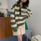 Striped Polo Sweatshirt Stripe - Green - One Size