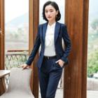 Single-breasted Blazer / Slim-fit Dress Pants / V-neck Vest / Mini Pencil Skirt / Long-sleeve Blouse / Set