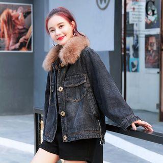 Fluffy Panel Denim Jacket