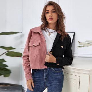 Corduroy Two-tone Long-sleeve Cropped Shacket Shirt Jacket