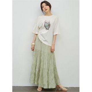 Drop-shoulder Owl Print T-shirt