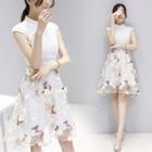 Lace Panel Butterfly Print A-line Dress