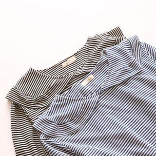 Stripe Sailor Collar Lantern Sleeve T-shirt