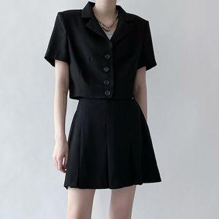 Set: Short-sleeve Crop Shirt + Mini Skirt