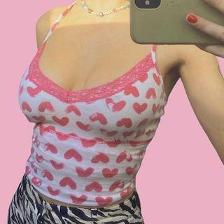 Lace-trim Heart Print Crop Camisole Top