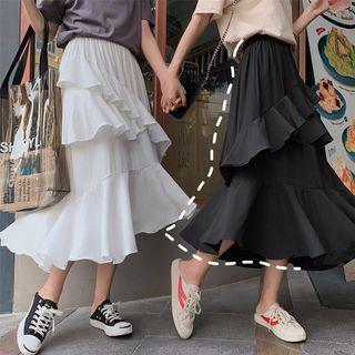 Asymmetric A-line Midi Chiffon Tiered Skirt