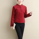 Frog-buttoned Corduroy Long-sleeve Top