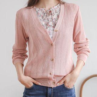 V-neck Lightweight Rib-knit Cardigan