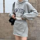 Letter Embroidered Cropped Hoodie / Mini Pencil Skirt