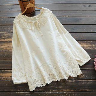 Crochet Panel Bow Blouse