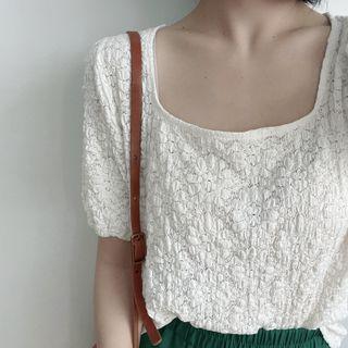 Short-sleeve Square Neck Lace Top