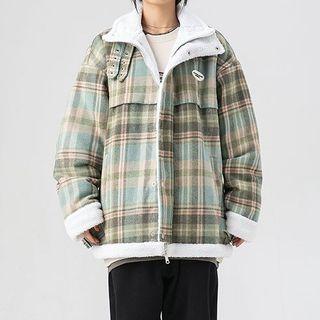 Long-sleeve High-neck Plaid Jacket