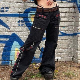 Low-rise Star Print Boot-cut Cargo Jeans