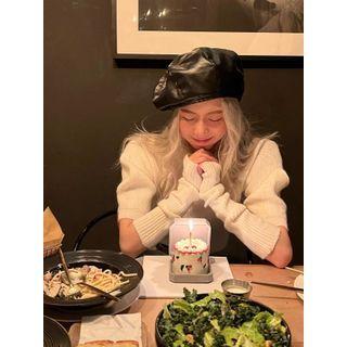 Set: Short-sleeve Knit Top + Arm Sleeve Set Of 2 - Top & Arm Sleeve - White - One Size