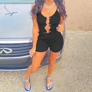 Set: Pin Accent Camisole Top + Hot Pants