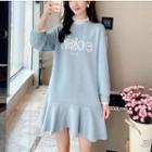Lace-cuff Lettering Pullover Dress