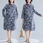 Traditional Chinese Long-sleeve Patterned Midi Dress