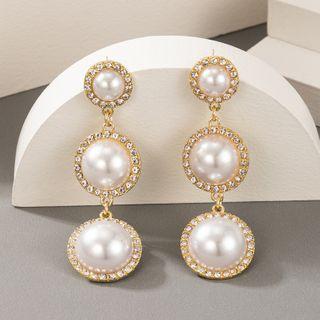 Faux Pearl Rhinestone Dangle Earring 1 Pair - 17586 - Gold - One Size