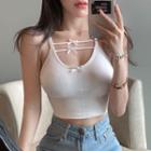 Short-sleeve Henley Frill Trim Top / Bow Camisole Top