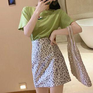 Set: Avocado Print Short-sleeve T-shirt + Mini A-line Skirt