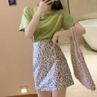 Set: Avocado Print Short-sleeve T-shirt + Mini A-line Skirt