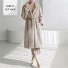 Notch-lapel Eco-fur Coat Beige - One Size