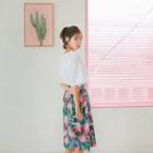 Band-waist Floral A-line Midi Skirt