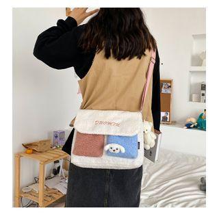 Color Block Fleece Crossbody Bag