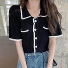 Short-sleeve Polo Collar Cardigan