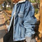 Faux-fur Denim Jacket Blue - One Size