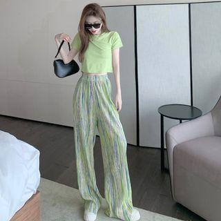 Short-sleeve Cropped T-shirt / Tie-dyed Wide Leg Pants