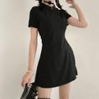 Set: Short-sleeve Mini Qipao + Short