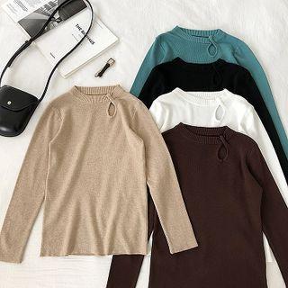 Plain Perforated Long-sleeve Knit Top