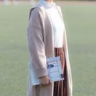 Cable Knit Hooded Knit Coat Khaki - One Size