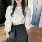 Lantern-sleeve Drawstring Loose Fit Cropped Top