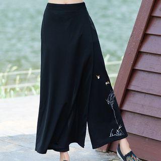 Mock Two-piece Embroidered Skort Black - One Size