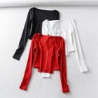 Square-neck Long-sleeve Cutout Cropped Top