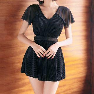 Cap-sleeve Open Back Ribbed Swimdress