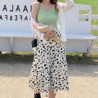 Plain Cardigan / Camisole Top / Floral Print Midi Skirt / Set