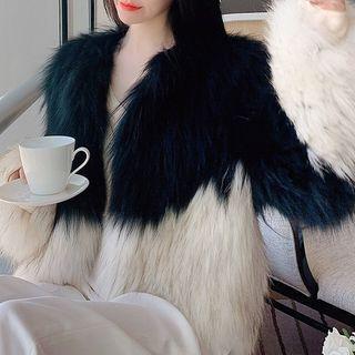 Two-tone Faux Fur Coat Black & White - One Size