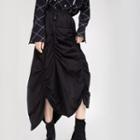 Asymmetrical Hem Midi Skirt Black - One Size