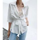 Elbow-sleeve Drawstring-waist Shirt