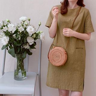 Round-neck Pocket-detail Linen Dress
