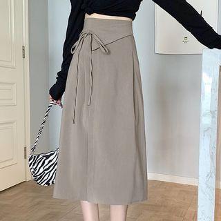 High-waist Asymmetric A-line Lace-up Midi Skirt
