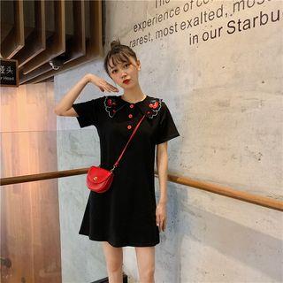 Cherry Embroidered Collar Short-sleeve Mini Dress As Shown In Figure - One Size