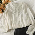 Lace-trim Peter Pan-collar Loose Shirt White - One Size